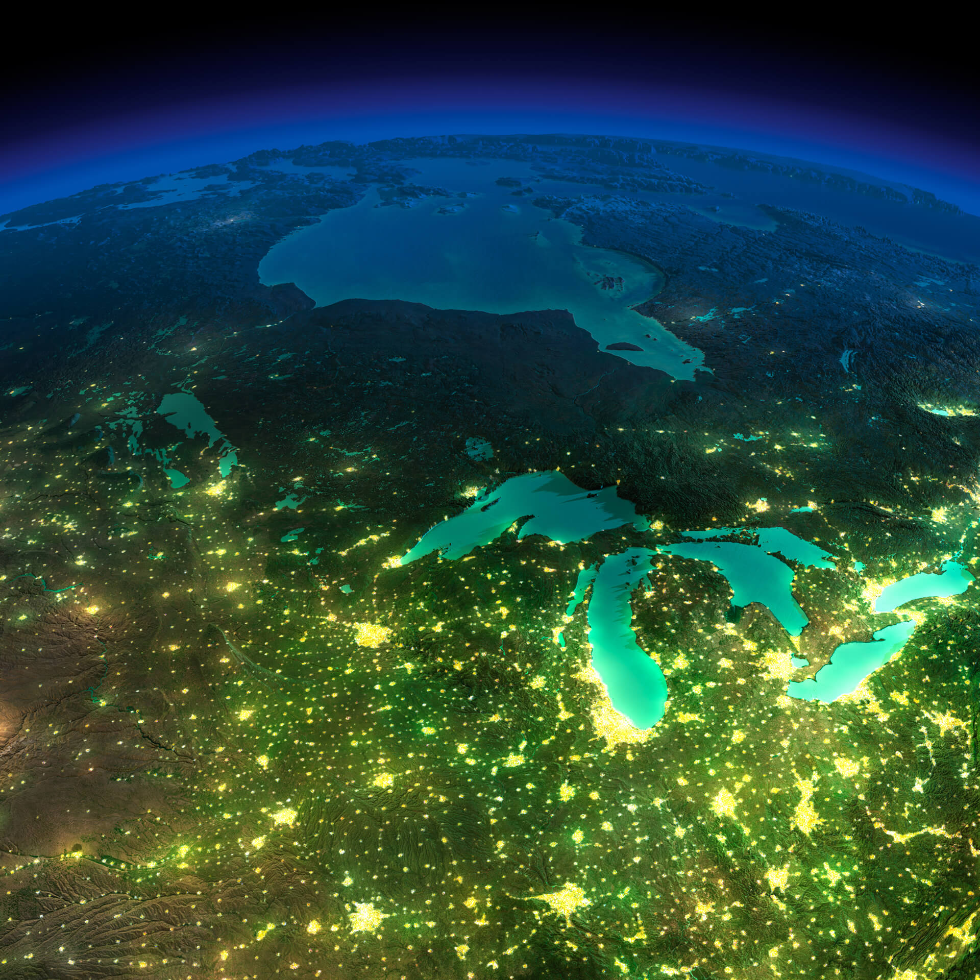 Northern US States and Canada Satellite Map